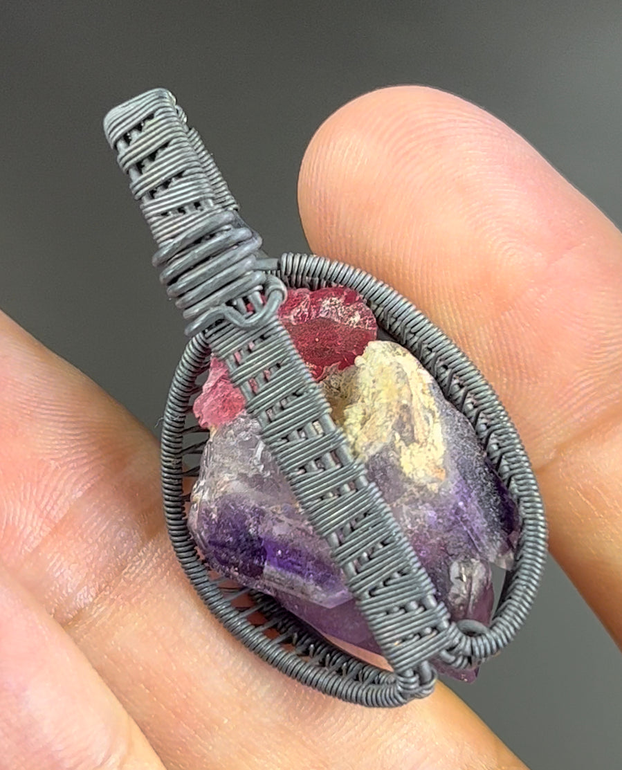 Brandberg Amethyst/Rhodonite Pendant