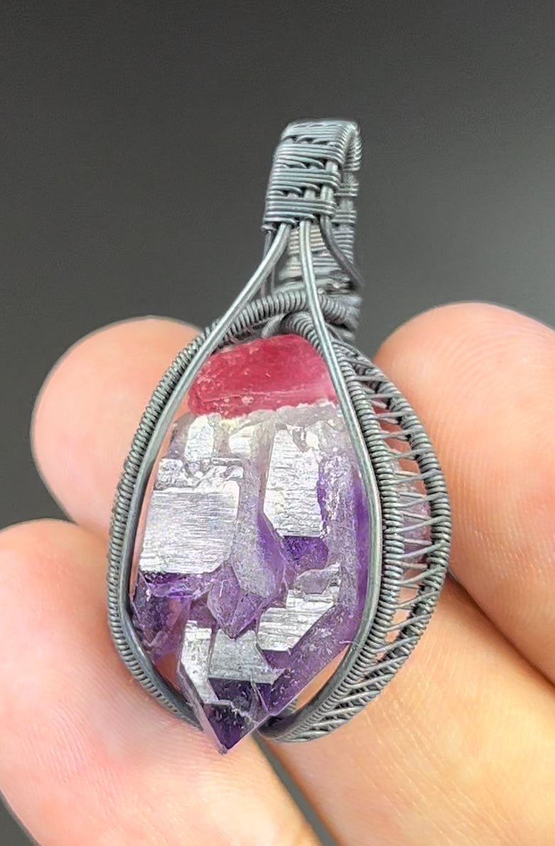 Brandberg Amethyst/Rhodonite Pendant